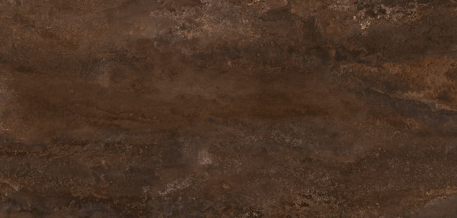 Surface céramique à l’aspect d’un métal oxydé, nuances de brun et de rouille